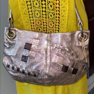 Elliott Lucca  mini bag  satchel   shoulder bag   woven leather metallic gold